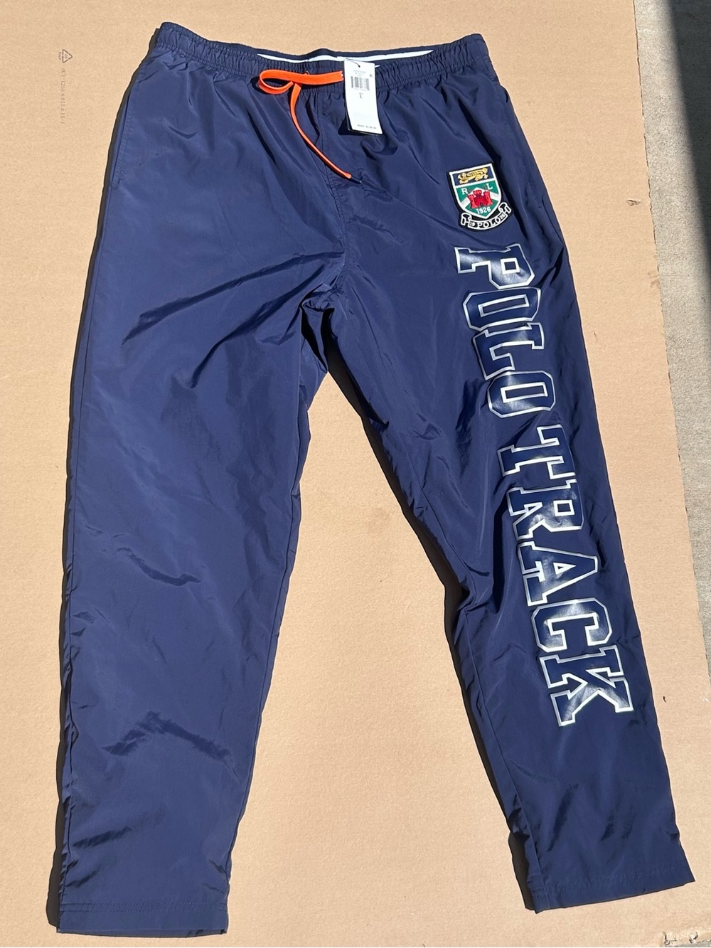 Polo by Ralph Lauren Navy Track Pants with Orange Drawstring NWT, L